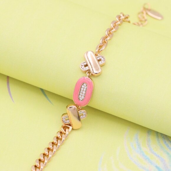 "Rose Gold Bracelet with Pink Enamel and Crystal Accents, XPBL0815 - Picture 5 of 12